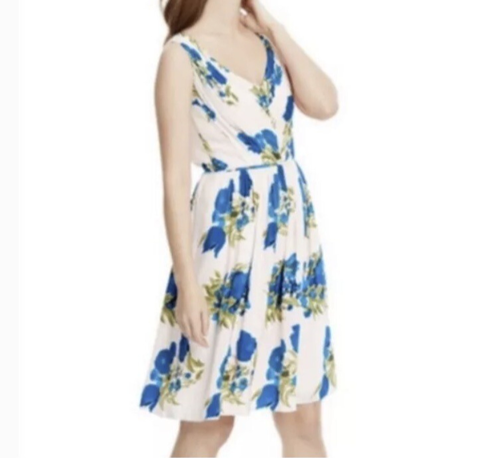 Boden Serena Fit & Flare Dress Flowy Pink Blue Floral V-Neck Lined Sz US 4 UK 8